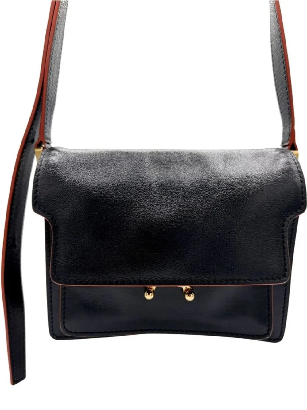 Marni Mini Trunk Bag Black Leather Crossbody Gold Hardware NWOT - Picture 2 of 13